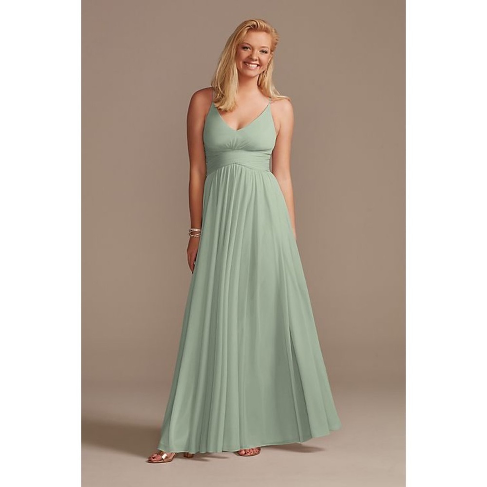 David’s Bridal Maxi Dress Racerback Chiffon Formal Dance bridesmaid Mint F20052 - Picture 2 of 11